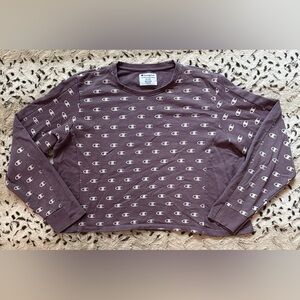 Champion Women’s Crewneck C Logo Pullover Cropped Purple Mauve Sweatshirt XXL